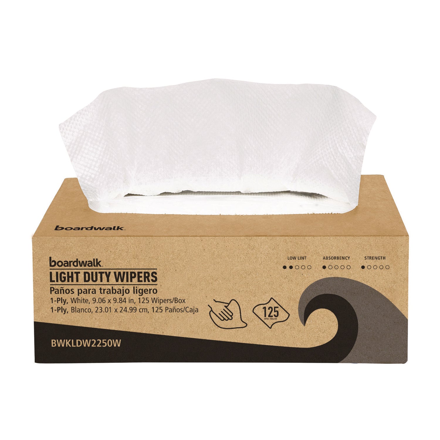 One-Ply Paper Wipers, 9.84 x 9.06, White, 125 Wipers/Box, 18 Boxes/Carton