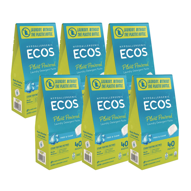 Laundry Detergent Packs, Free and Clear, 40 Pods/Pack, 6 Packs/Carton