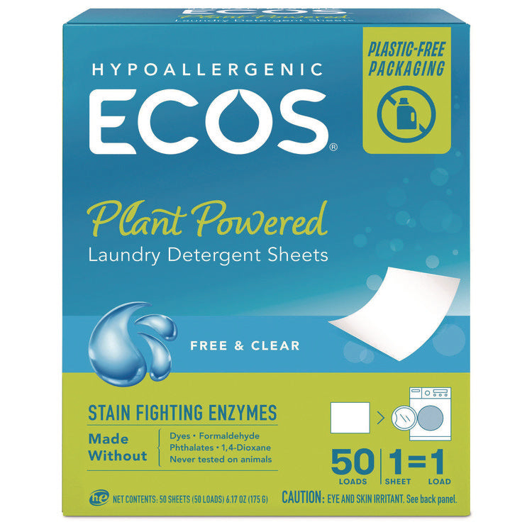 Liquidless Laundry Detergent Sheets, Free and Clear, 50 Sheets/Pack, 10 Packs/Carton