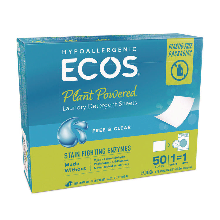 Liquidless Laundry Detergent Sheets, Free and Clear, 50 Sheets/Pack, 10 Packs/Carton