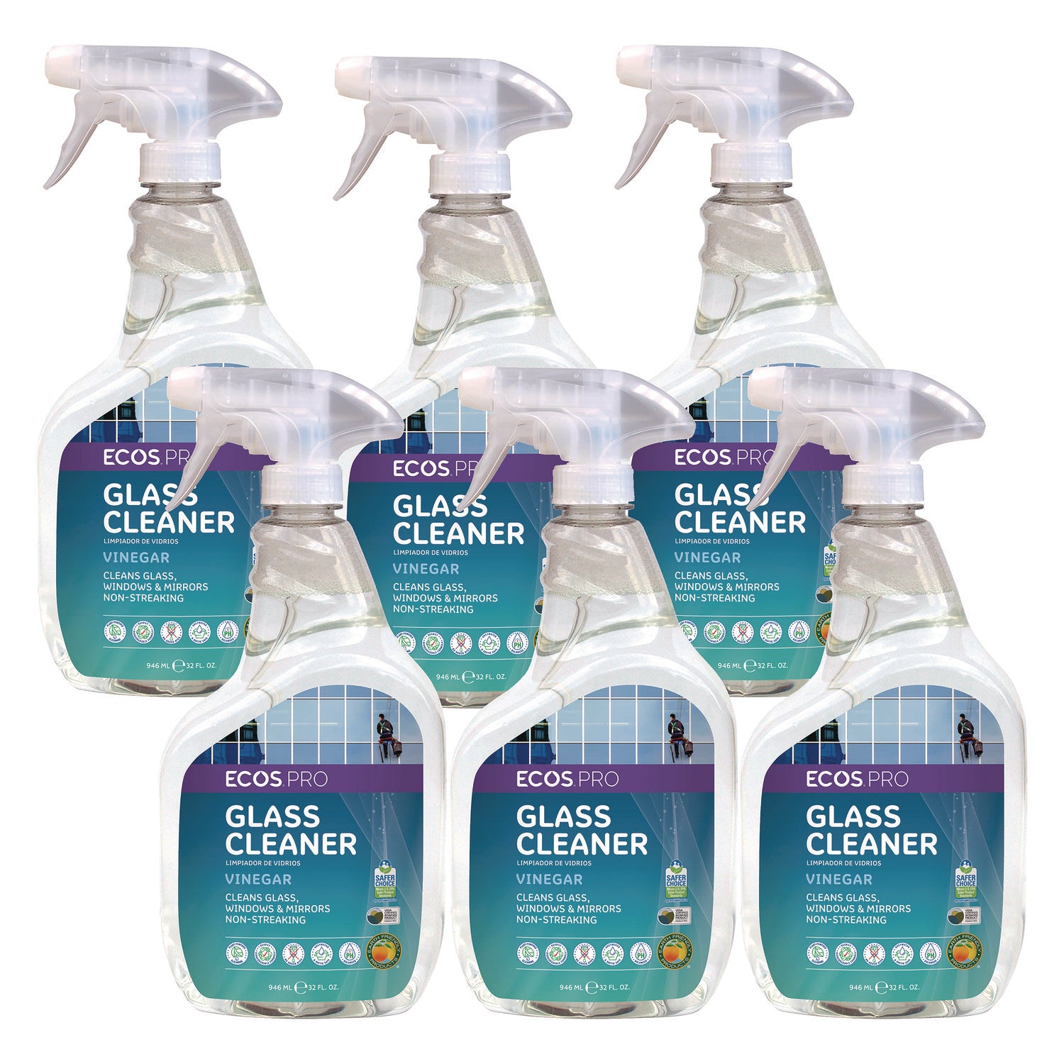 Glass Cleaner, Vinegar Scent, 32 oz Spray Bottle, 6/Carton