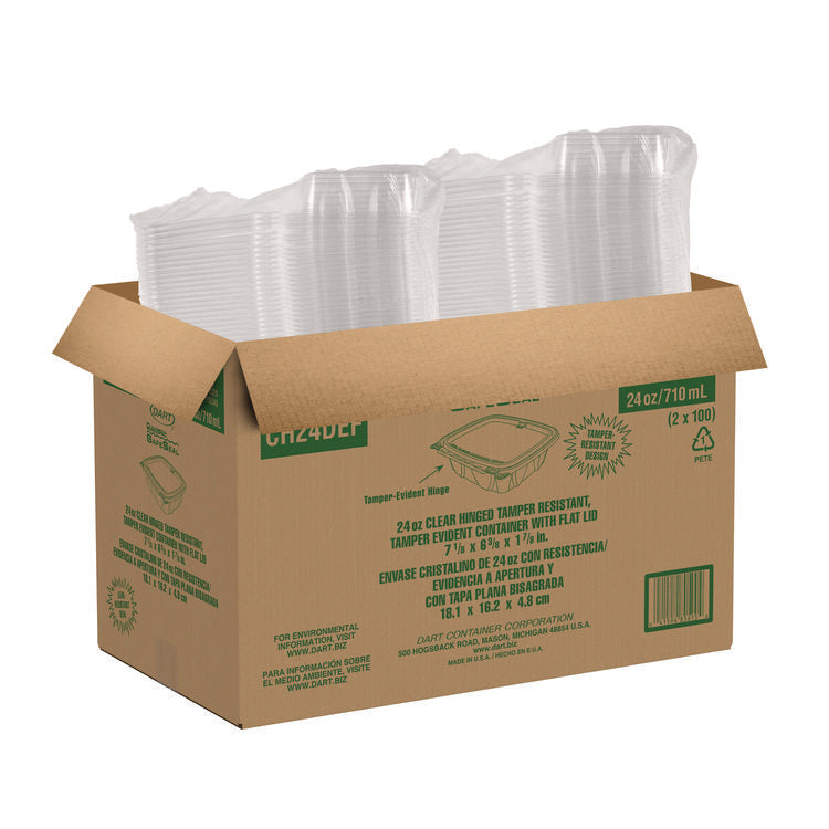 ClearPac SafeSeal rPET Tamper-Resistant/Evident Containers, Embossed Bottom, 24 oz, 6.37 x 7.15 x 1.86, Clear, 200/Carton