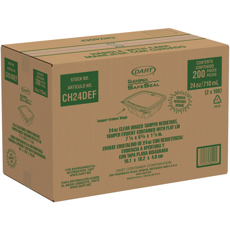 ClearPac SafeSeal rPET Tamper-Resistant/Evident Containers, Embossed Bottom, 24 oz, 6.37 x 7.15 x 1.86, Clear, 200/Carton