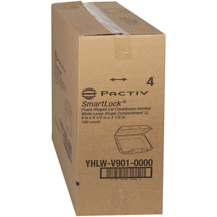 SmartLock Vented Foam Hinged Lid Container, 9 x 9.5 x 3.3, White, 150/Carton