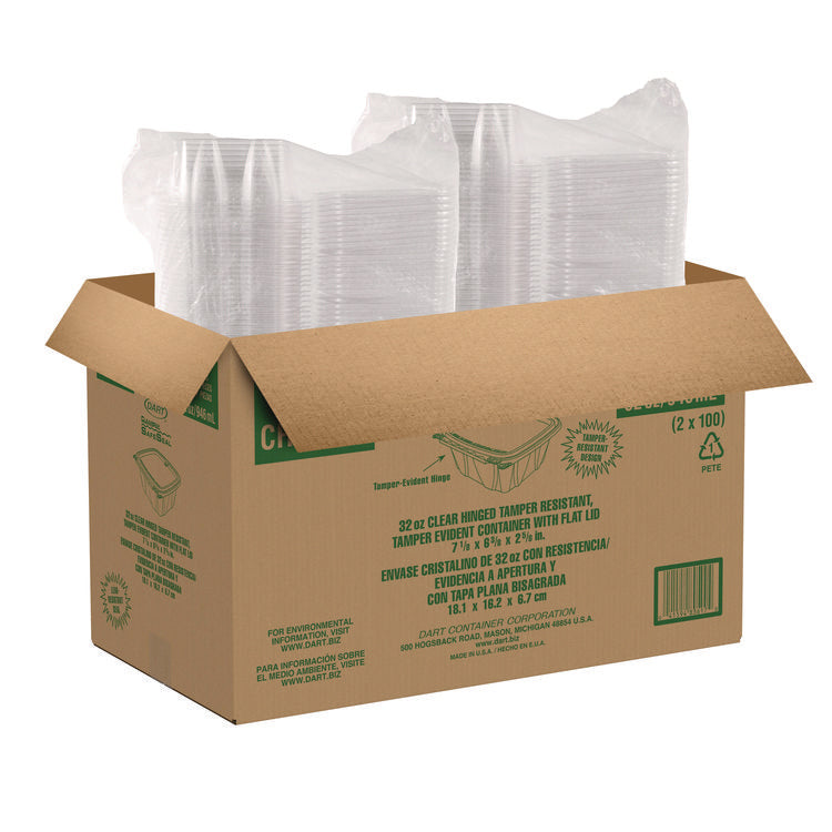 ClearPac SafeSeal rPET Tamper-Resistant/Evident Containers, Embossed Bottom, 32 oz, 6.37 x 7.15 x 2.58, Clear, 200/Carton