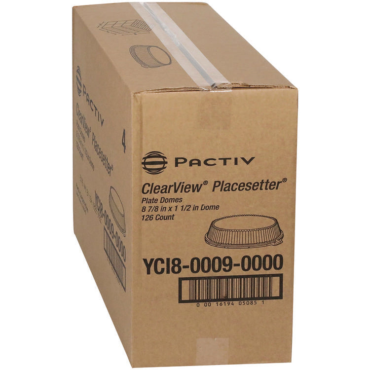 ClearView Dome-Style Lid with Tabs, 8.75" Diameter x 0.8" h, Clear, Plastic, 126/Carton