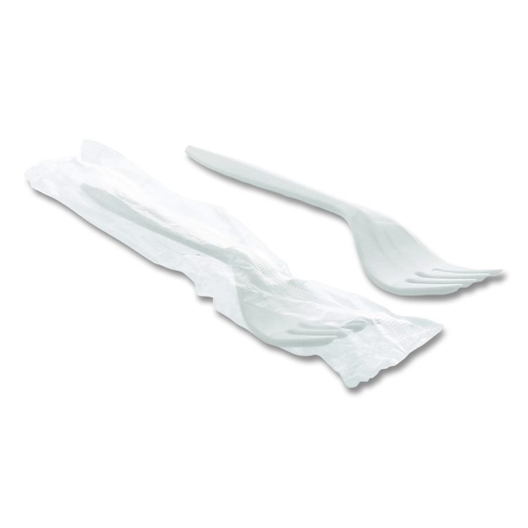 Fieldware Cutlery, Individually Wrapped, Mediumweight Fork, Plastic, White, 1,000/Carton