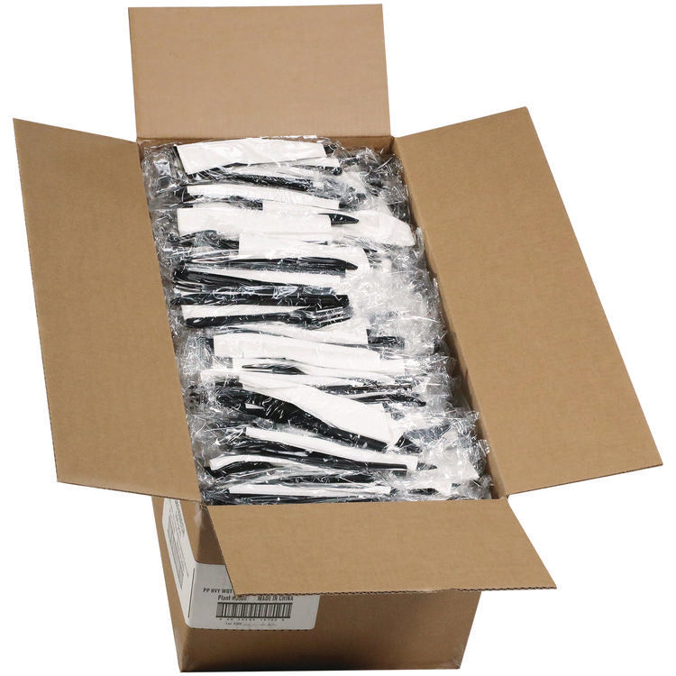 Gardenware Cutlery Kit, Individually Wrapped, Heavyweight, Fork/Knife/Napkin, Plastic, Black, 500/Carton
