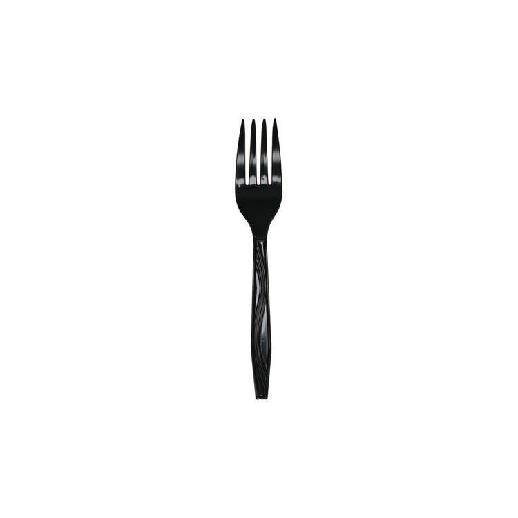 Meadoware Cutlery, Individually Wrapped, Medium Heavyweight Fork, Plastic, Black, 1,000/Carton