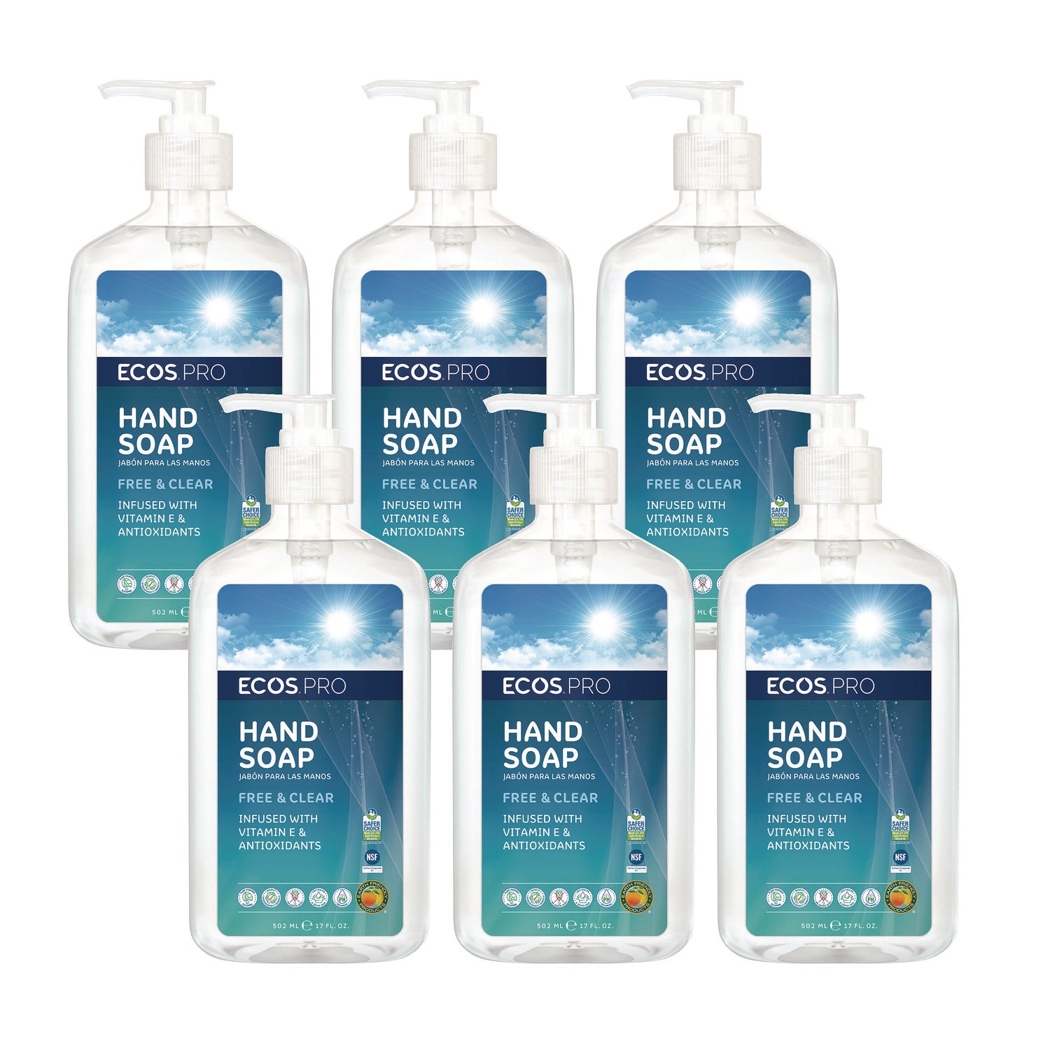 Liquid Hand Soap, Free and Clear, 17 oz, 6/Carton