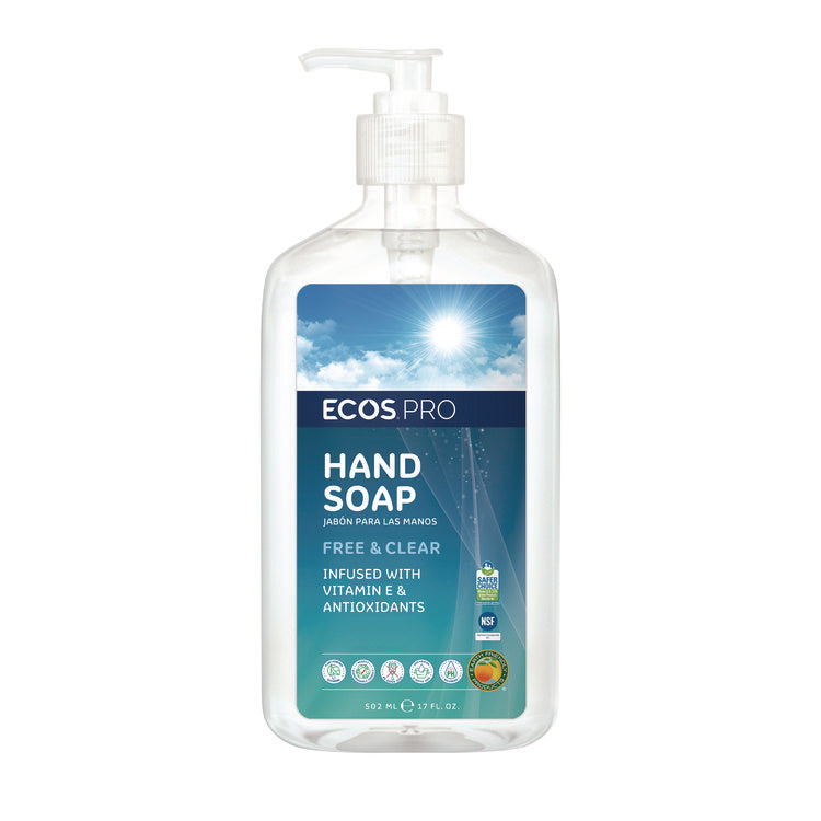 Liquid Hand Soap, Free and Clear, 17 oz, 6/Carton