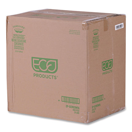 Vanguard Renewable and Compostable Sugarcane Containers, 3-Compartment Bowl, 28 oz, White, 400/Carton