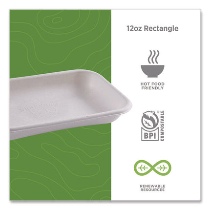 WorldView Vanguard Rectangular Container, 12 oz, 7 x 4.75 x 1, Sugarcane Fiber, White, 400/Carton
