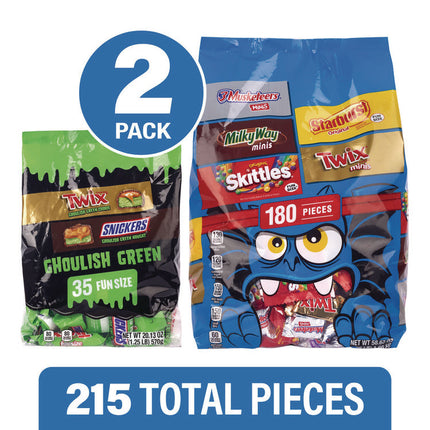 Mixed Chocolate and Sugar Variety, Halloween Bundle, 2 Bags, 215 Pieces