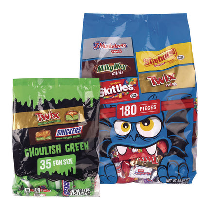 Mixed Chocolate and Sugar Variety, Halloween Bundle, 2 Bags, 215 Pieces