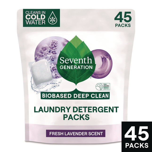 Natural Laundry Detergent Packs, Powder, Lavender Scent, 45 Packets/Pack, 8/Carton
