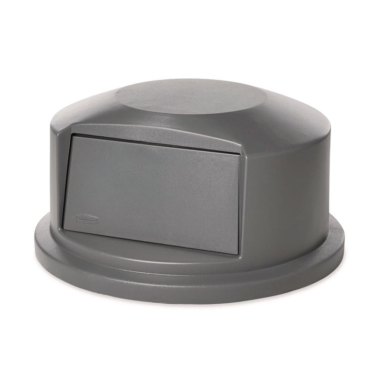 Round BRUTE Dome Top Receptacle, Push Door for 44 gal Containers, 24.81" Diameter x 12.63h, Gray