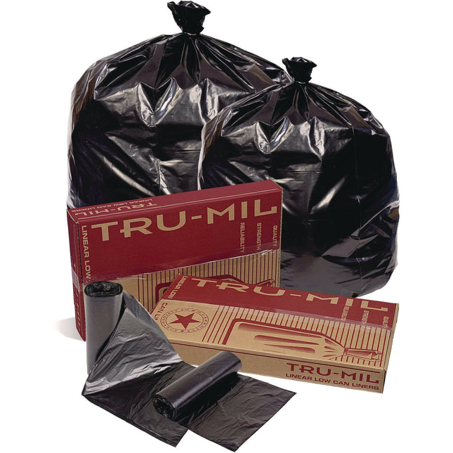 Tru-Mil Can Liners, 55 gal, 1.8 mil, 36 x 58, Black, Interleaved Roll, 50/Carton