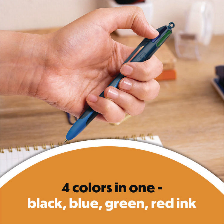 4-Color Smooth Multi-Color Ballpoint Pen, Retractable, Medium 1 mm, Black/Blue/Green/Red Ink, Black/Blue Barrel, 12/Pack