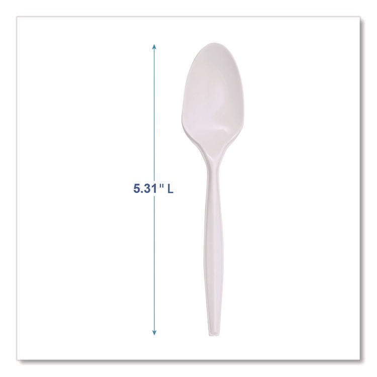Mediumweight Polypropylene Cutlery, Spoon, 5.31", Plastic, White, 1,000/Carton