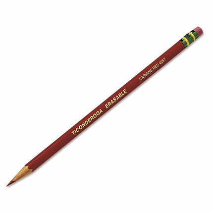 Erasable Colored Pencils, 2.6 mm, 2B, Carmine Red Lead, Carmine Red Barrel, 12/Pack