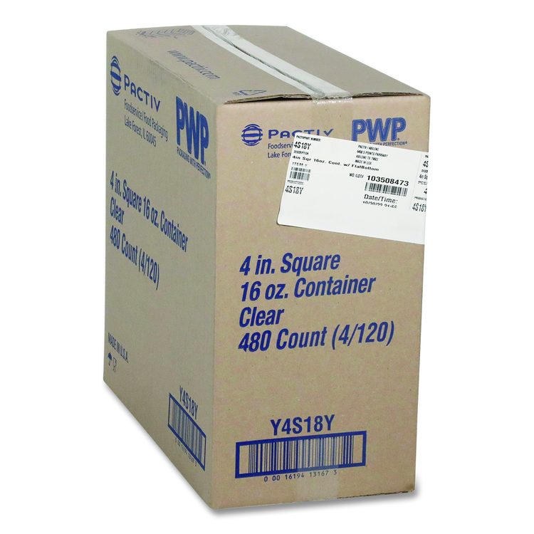 PET Square Container, 16 oz, 4 x 4 x 3, Clear, Plastic, 480/Carton
