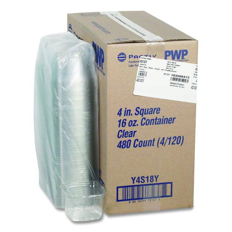 PET Square Container, 16 oz, 4 x 4 x 3, Clear, Plastic, 480/Carton