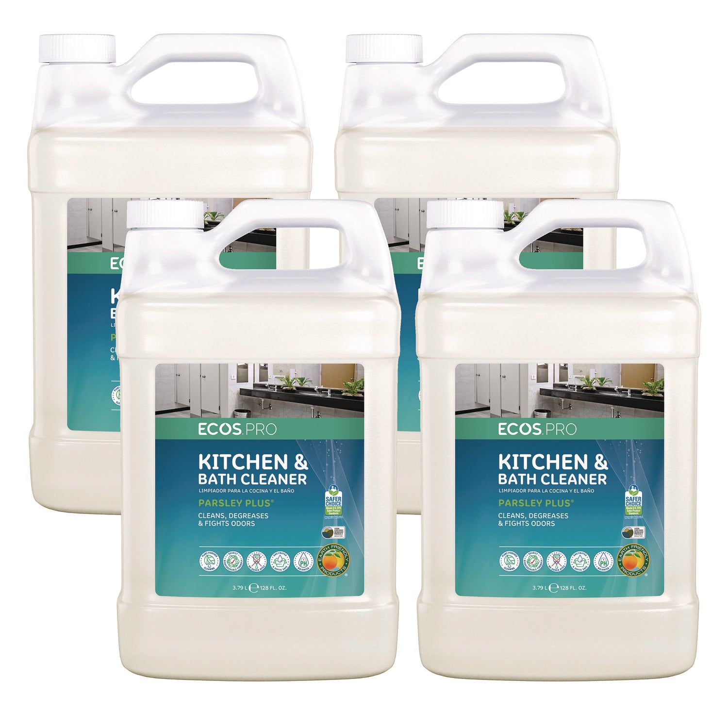 Parsley Plus All-Purpose Kitchen and Bathroom Cleaner, Herbal Scent, 1 gal Bottle, 4/Carton