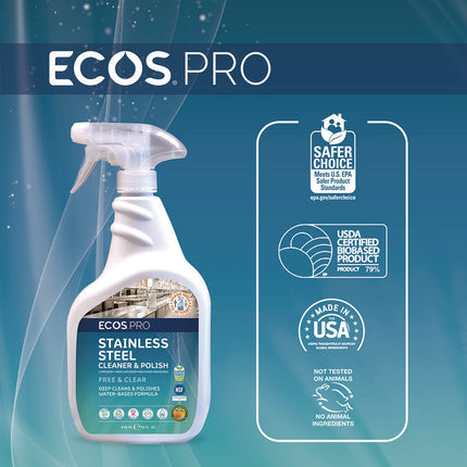 Stainless Steel Cleaner and Polish, Free and Clear Scent, 32 oz Spray Bottle, 6/Carton