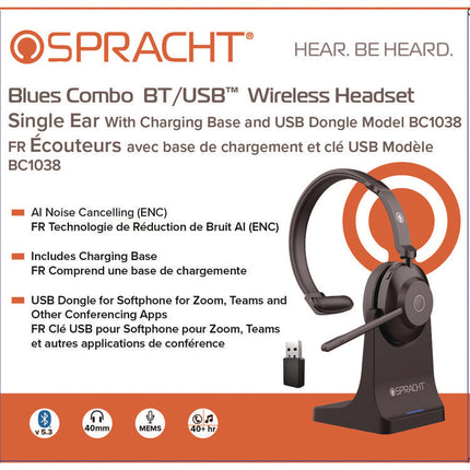 Blues Combo Monaural Headset, Over The Head, Black