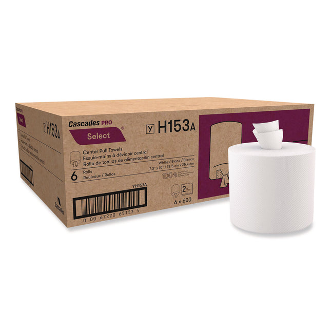 Select Center-Pull Paper Towels, 2-Ply, 7.3" x 10", White, 600/Roll, 6 Rolls/Carton