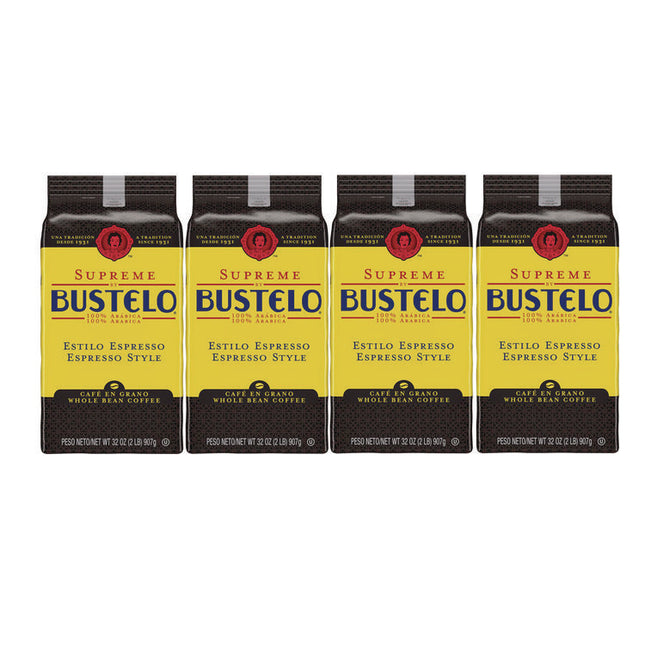 Cafe Bustelo Whole Bean Coffee, Espresso, 32 oz Bag, 4/Carton