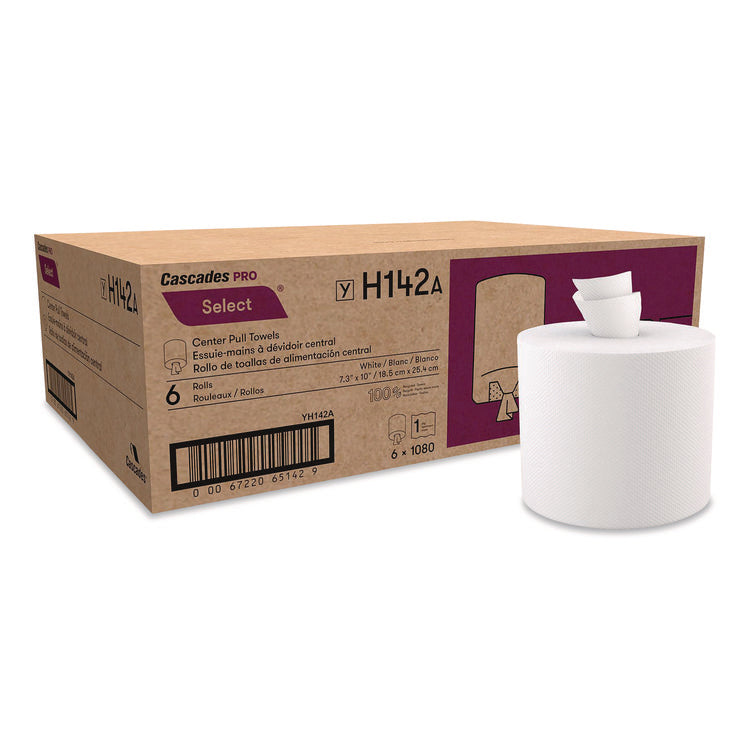 Select Center-Pull Paper Towels, 2-Ply, 7.31 x 10, White, 1,080/Roll, 6 Rolls/Carton