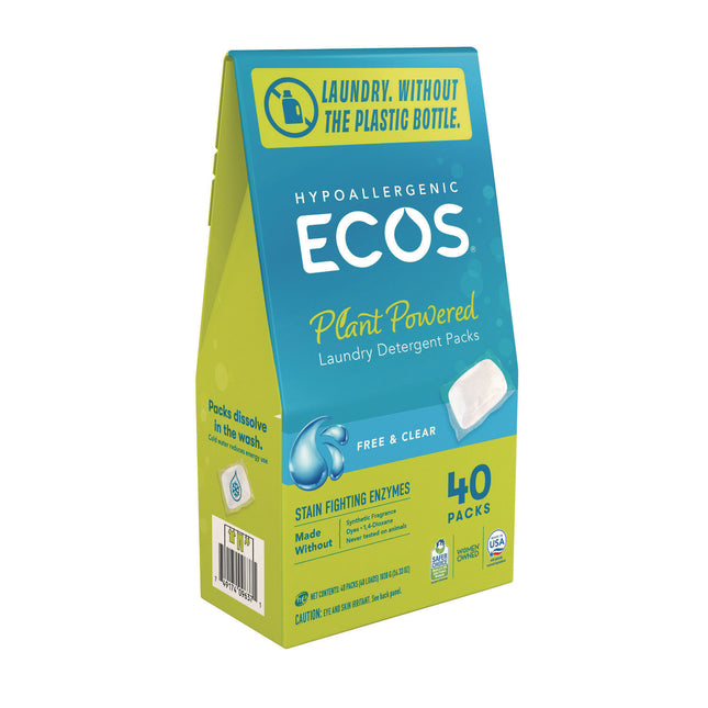 Laundry Detergent Packs, Free and Clear, 40/Pack