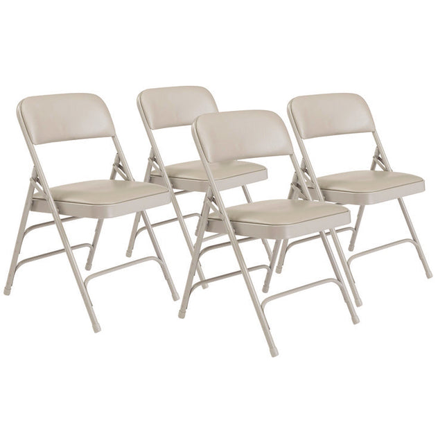 1300 Series Premium Vinyl Upholstered Triple Brace Double Hinge Folding Chair, Supports 500 lb, Gray Seat/Back/Base, 4/Pack