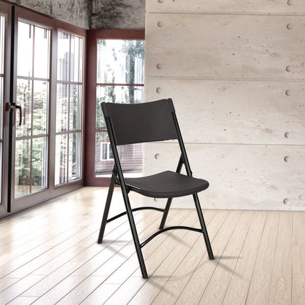 600 Series Heavy Duty Plastic Folding Chair, Supports Up to 500 lb, 18" Seat Height, Black Seat/Back/Base, 4/Pack