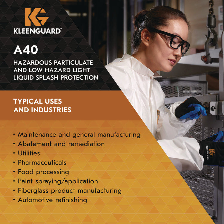 A40 Liquid and Particle Protection Lab Coats, Elastic Wrists, 3X-Large, White, 30/Carton