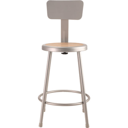 6200 Series Heavy Duty Steel Stool With Backrest, Supports Up to 500 lb, 24" Seat Height, Brown Seat, Gray Back/Base