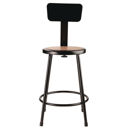 6200 Series Heavy Duty Steel Stool With Backrest, Supports Up to 500 lb, 24" Seat Height, Brown Seat, Black Back/Base
