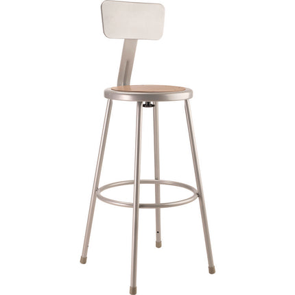 6200 Series Heavy Duty Steel Stool With Backrest, Supports Up to 500 lb, 30" Seat Height, Brown Seat, Gray Back/Base