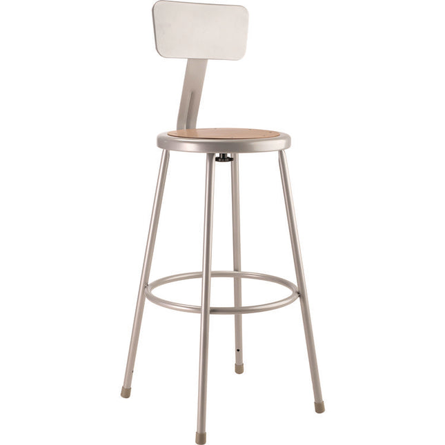 6200 Series Heavy Duty Steel Stool With Backrest, Supports Up to 500 lb, 30" Seat Height, Brown Seat, Gray Back/Base