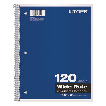 Coil-Lock Wirebound Notebook, 3-Hole Punch, 3-Subject, Legal Rule, Randomly Assorted Covers (Set 2), (120) 10.5 x 8 Sheets