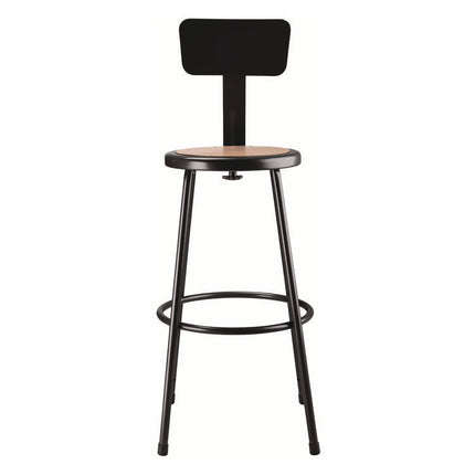 6200 Series Heavy Duty Steel Stool With Backrest, Supports Up to 500 lb, 30" Seat Height, Brown Seat, Black Back/Base