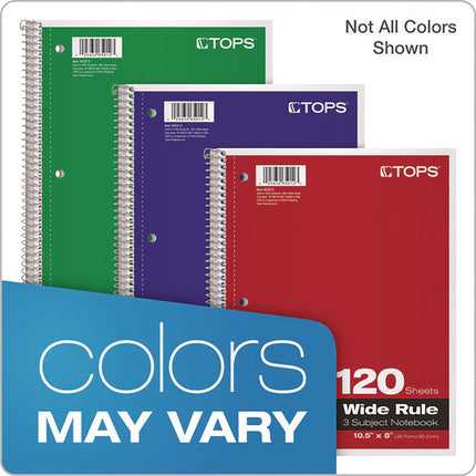 Coil-Lock Wirebound Notebook, 3-Hole Punch, 3-Subject, Legal Rule, Randomly Assorted Covers (Set 2), (120) 10.5 x 8 Sheets