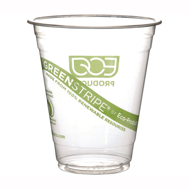 GreenStripe Renewable and Compostable Cold Cups, 12 oz, Plastic, Clear, 50/Pack