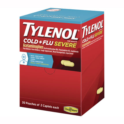 Cold + Flu Severe Caplets, 2/Pack, 30 Packs/Box