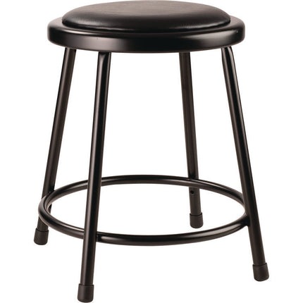 6400 Series Fixed Height Heavy Duty Vinyl Padded Steel Stool, Backless, Supports 500 lb, 18" Seat Height, Black Seat/Base