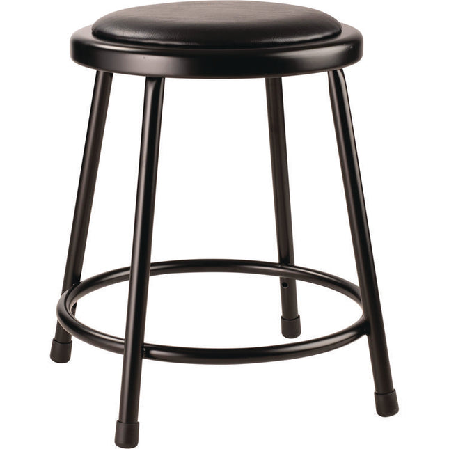 6400 Series Fixed Height Heavy Duty Vinyl Padded Steel Stool, Backless, Supports 500 lb, 18" Seat Height, Black Seat/Base