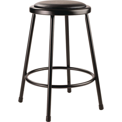 6400 Series Fixed Height Heavy Duty Vinyl Padded Steel Stool, Backless, Supports 500 lb, 24" Seat Height, Black Seat/Base