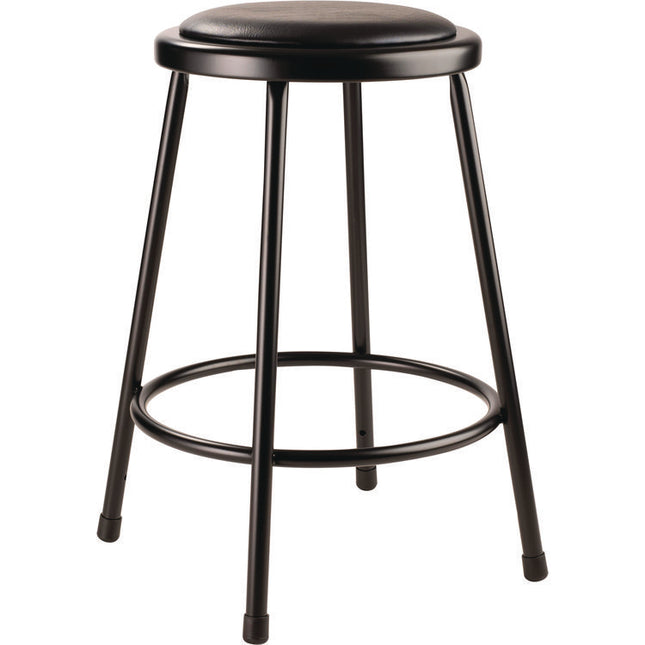 6400 Series Fixed Height Heavy Duty Vinyl Padded Steel Stool, Backless, Supports 500 lb, 24" Seat Height, Black Seat/Base